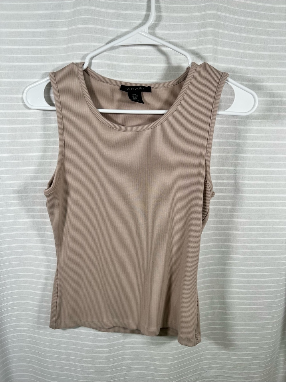 Tahari Ribbed Sleeveless Tank Top - Beige Taupe
